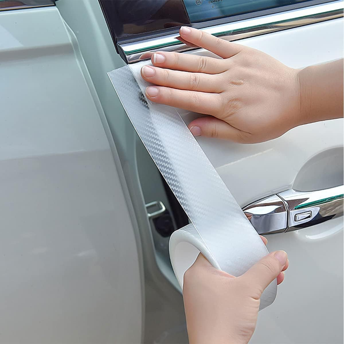 Car Door Edge Guards, Clear Invisible Carbon Fiber Auto Door Sill Protector, Anti-Collision Transparent Adhesive Strip Film, DIY Vehicle Door Trim Tape Accessories for Most Cars (5Cm*10M, White) image number 1