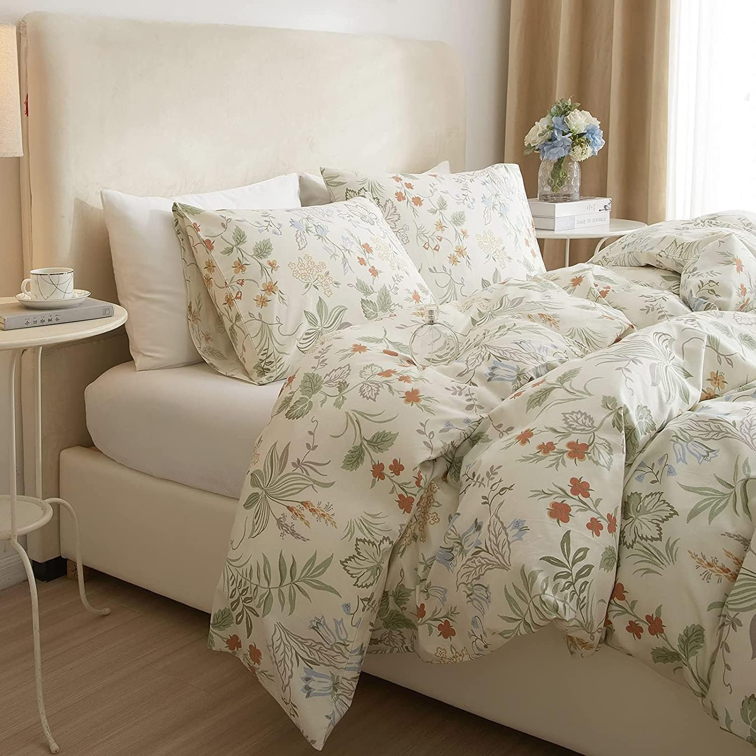 DREAMINGO Twin Duvet Cover Set -Botanical Vintage Comforter Cover with Zipper Closure, Cute Room Decor Cottagecore Bedding Set, 3 Piece, Include 1 Cotton Duvet Cover & 2 Pillowcases, Soft, Breathable image number 3