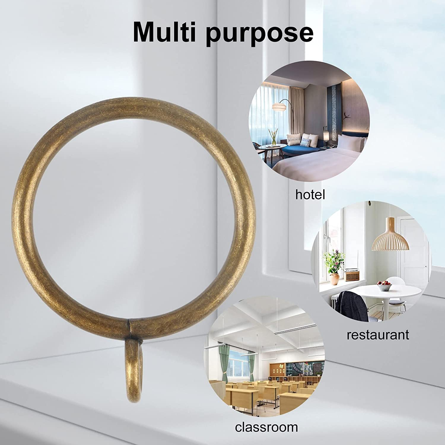 1 1/2-Inch Antique Brass Curtain Rings with Eyelets for Curtain Rods (Set of 30 PCS Curtain Rings) image number 5