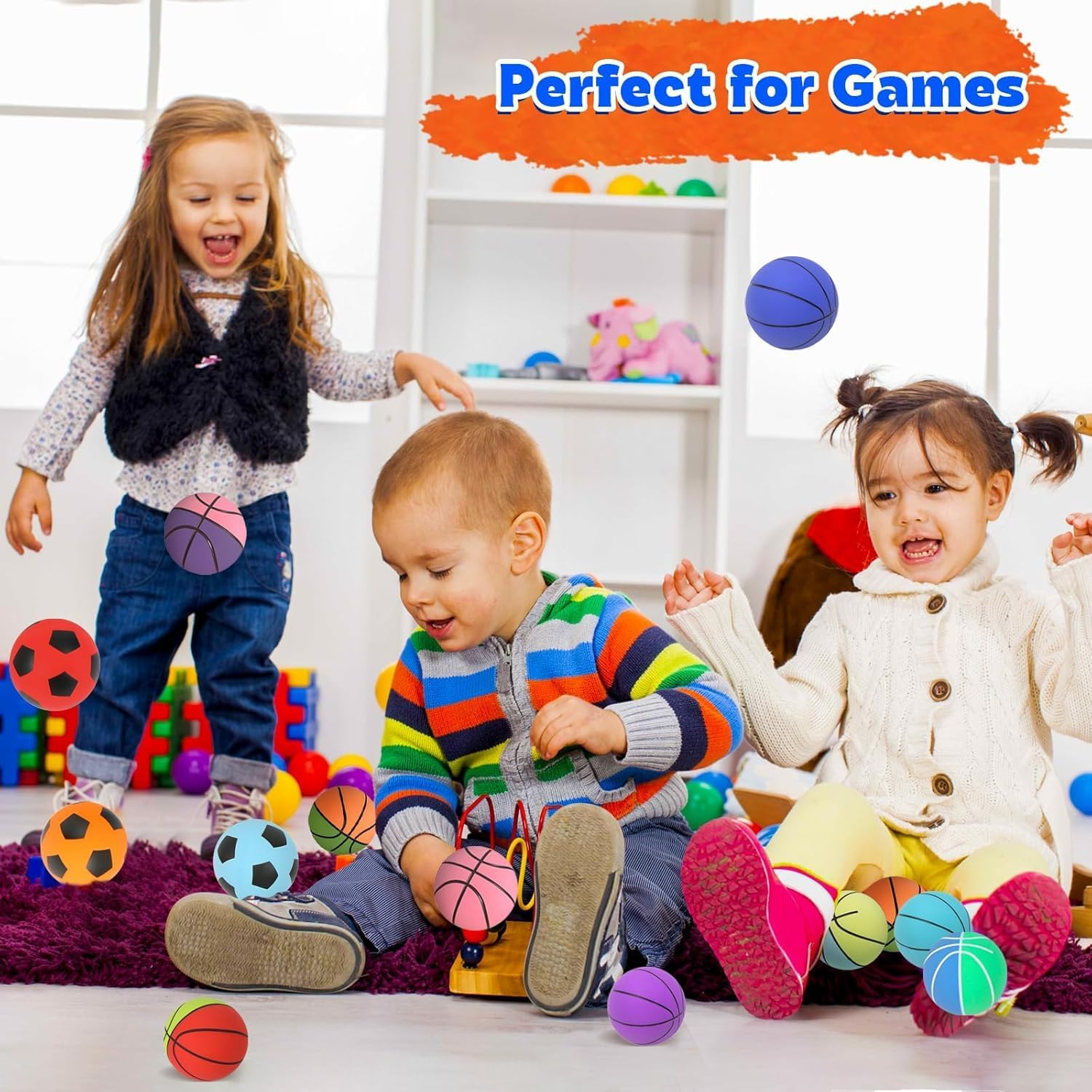 6 Pcs Rubber Bouncy Handball Bulk for Girls Boys, Mini Basketball & Football Bouncy Balls Party Favors for Outdoor Games, Playground Skip Hand Ball for Party Bag Fillers Gifts image number 3