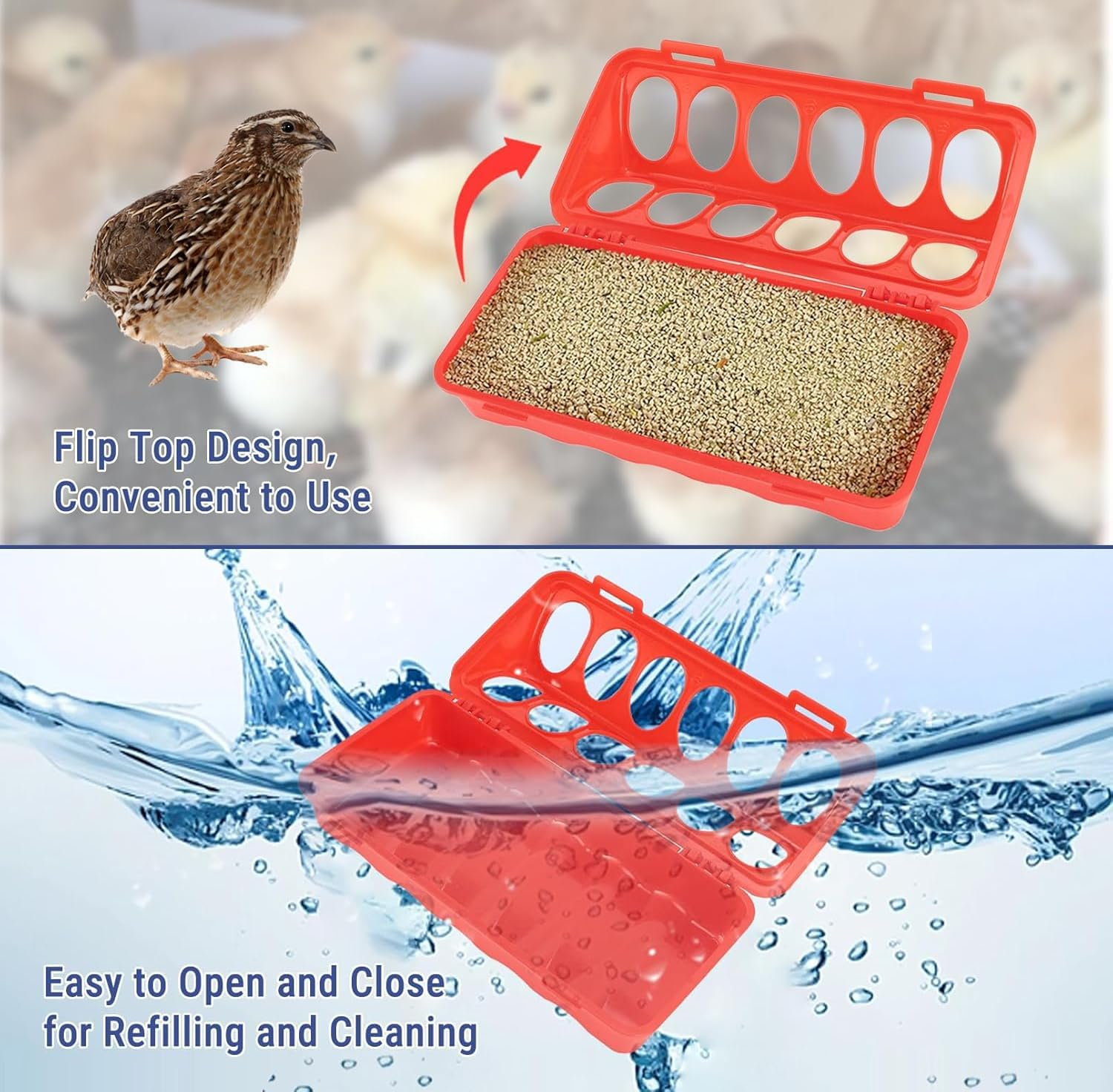 2 Pieces Bird Feed Dish for Pigeons, 6 Slot Feeder Pigeon Parrot Chicken, Chick Feeder and Waterer, Durable Water Trough for Efficient Animal Feeding and Easy image number 5