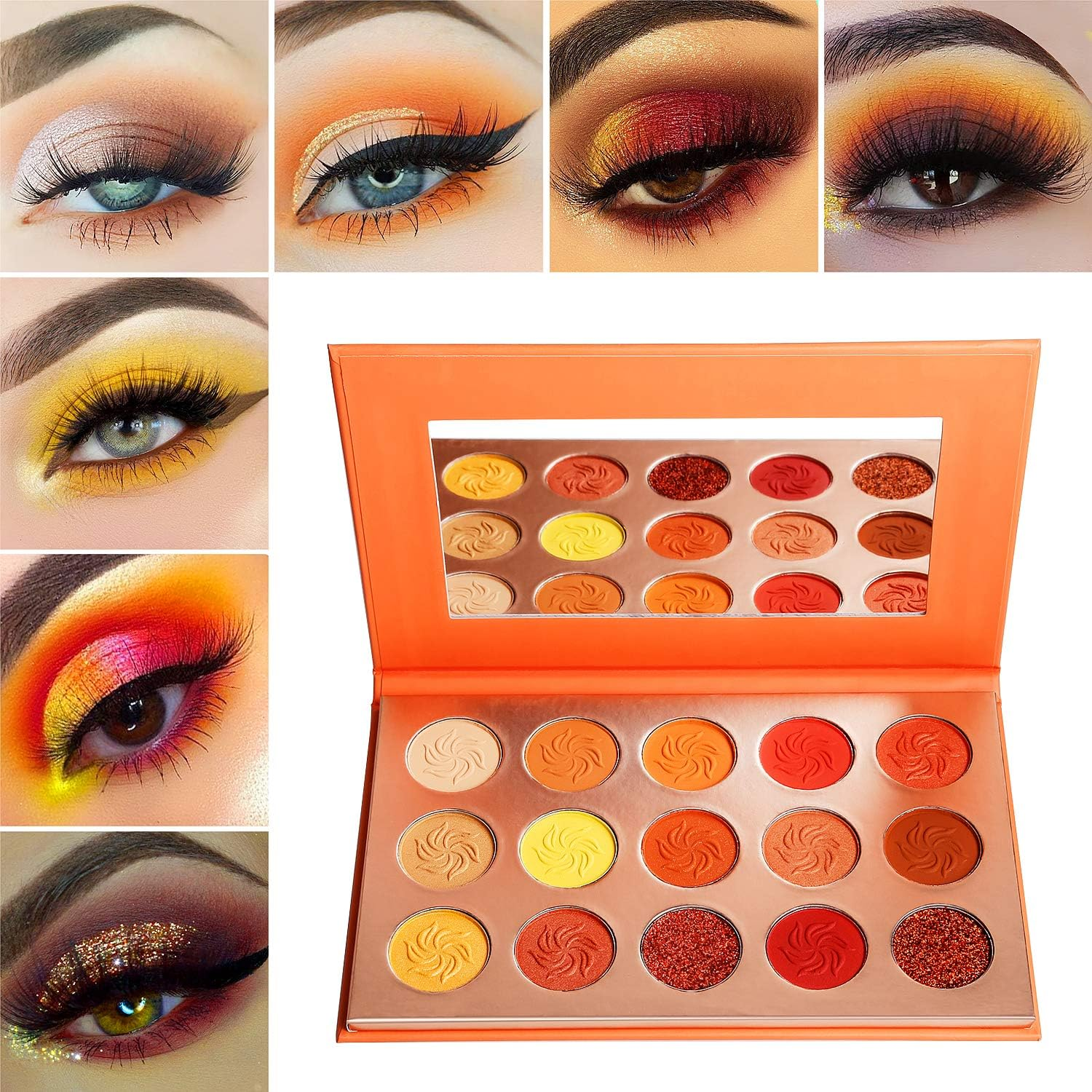 Red Eyeshadow Palette Matt Glitter, Afflano Coral Orange Red Eyeshadow Palette Highly Pigmented Waterproof, Nude Tones Earth Tones Rose Yellow Gold Warm Autumn Shimmer Glitter Eyeshadow Makeup Palette Set - Dark Purple image number 7