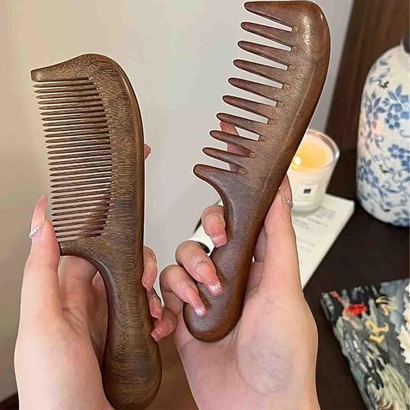 WEZCHUGHAOL Walnut Wood Hair Comb, Wide Tooth Design for Curly Hair, Natural Handmade