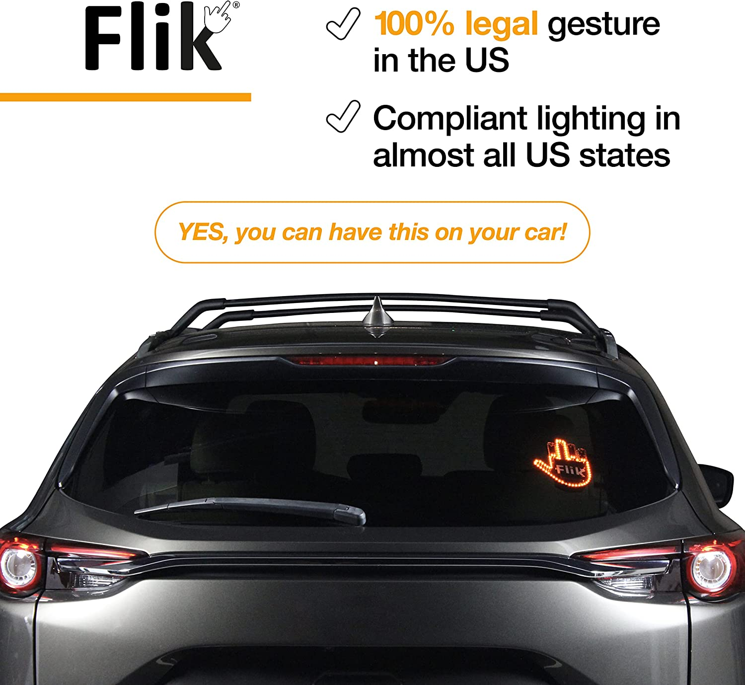 FLIK Original Middle Finger Light - Give the Bird & Wave to Drivers - Hottest Gifted Car Accessories, Truck Accessories, Car Gadgets & Road Rage Signs for Men, Women, & Teens - Funny Back Window Sign image number 2