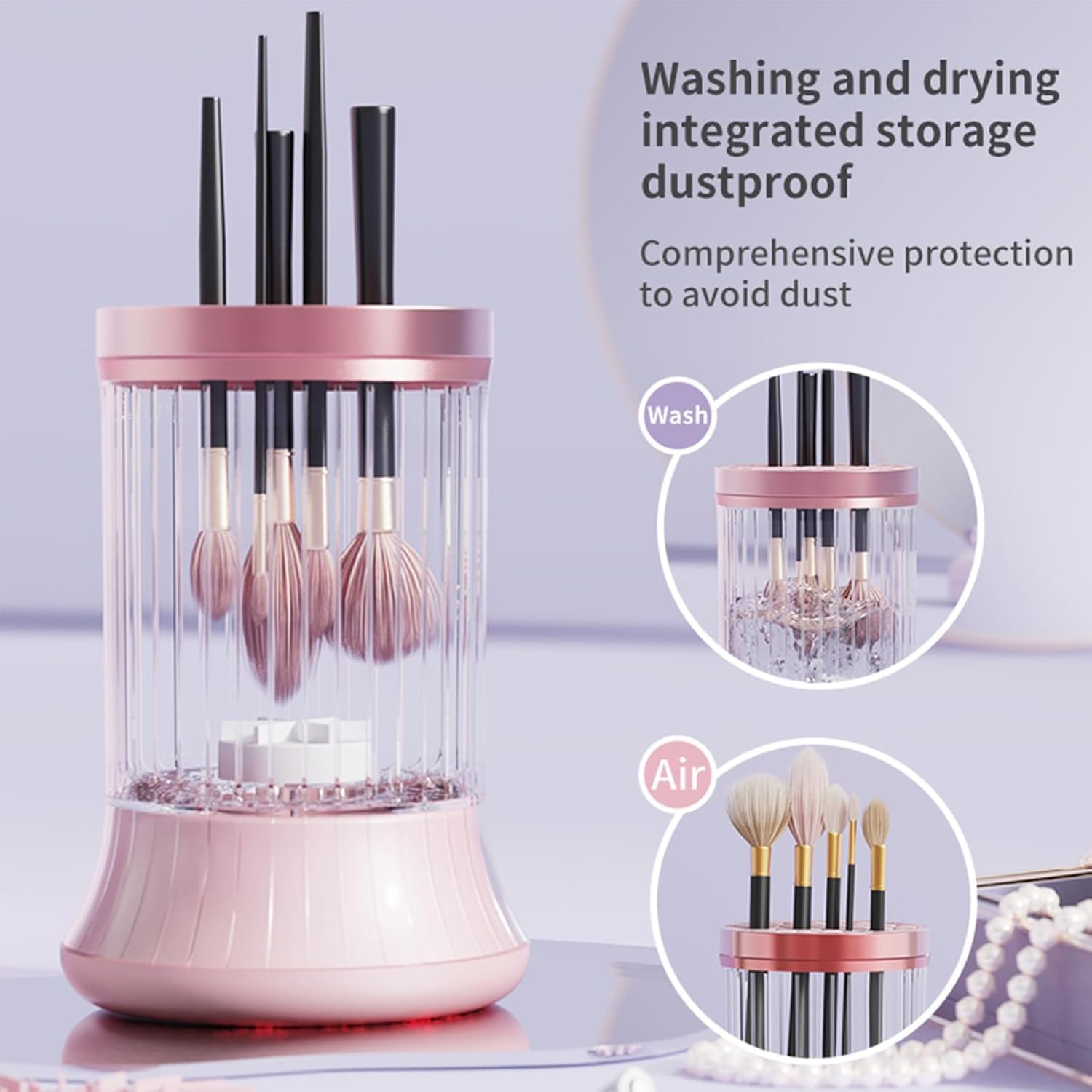 YVXUN Upgrade Electric Makeup Brush Cleaner Machine &ndash; Makeup Brush Clean and Dry Makeup Brushes Tools,Sponges Automatically-Make up Dryer,Washer Holder Combined(Pink)-Perfect for Home & Professional Use image number 5