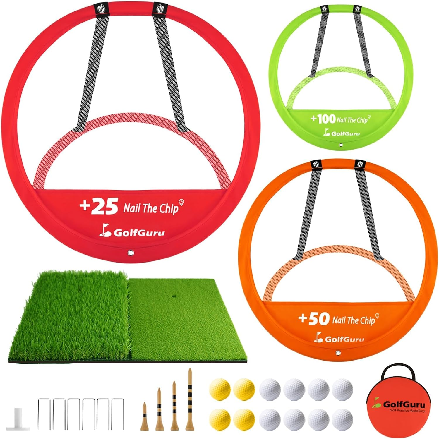 Golfguru Golf Chipping Net, Score Marked 3 Color Golf Practice Net with Dual-Turf Golf Mat, Portable Carry Bag, Chipping Golf Net for Indoor and Outdoor Training image number 2