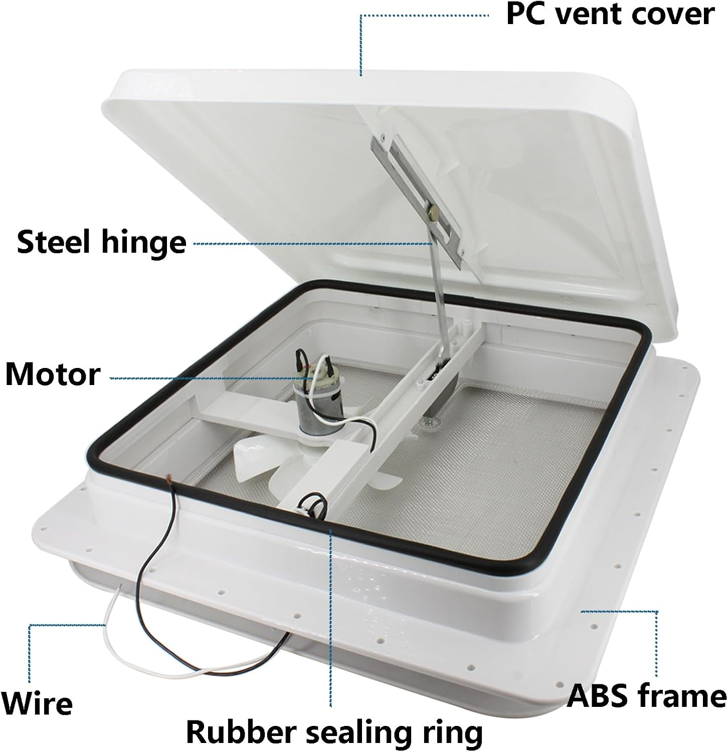 Acbbmns 14 Inch RV Roof Vent Fan 12V Hatch Air Exhaust Fan, Roofs Air Ventilation Fan for Camper, Trailer, Caravan, Motorhome, White image number 2