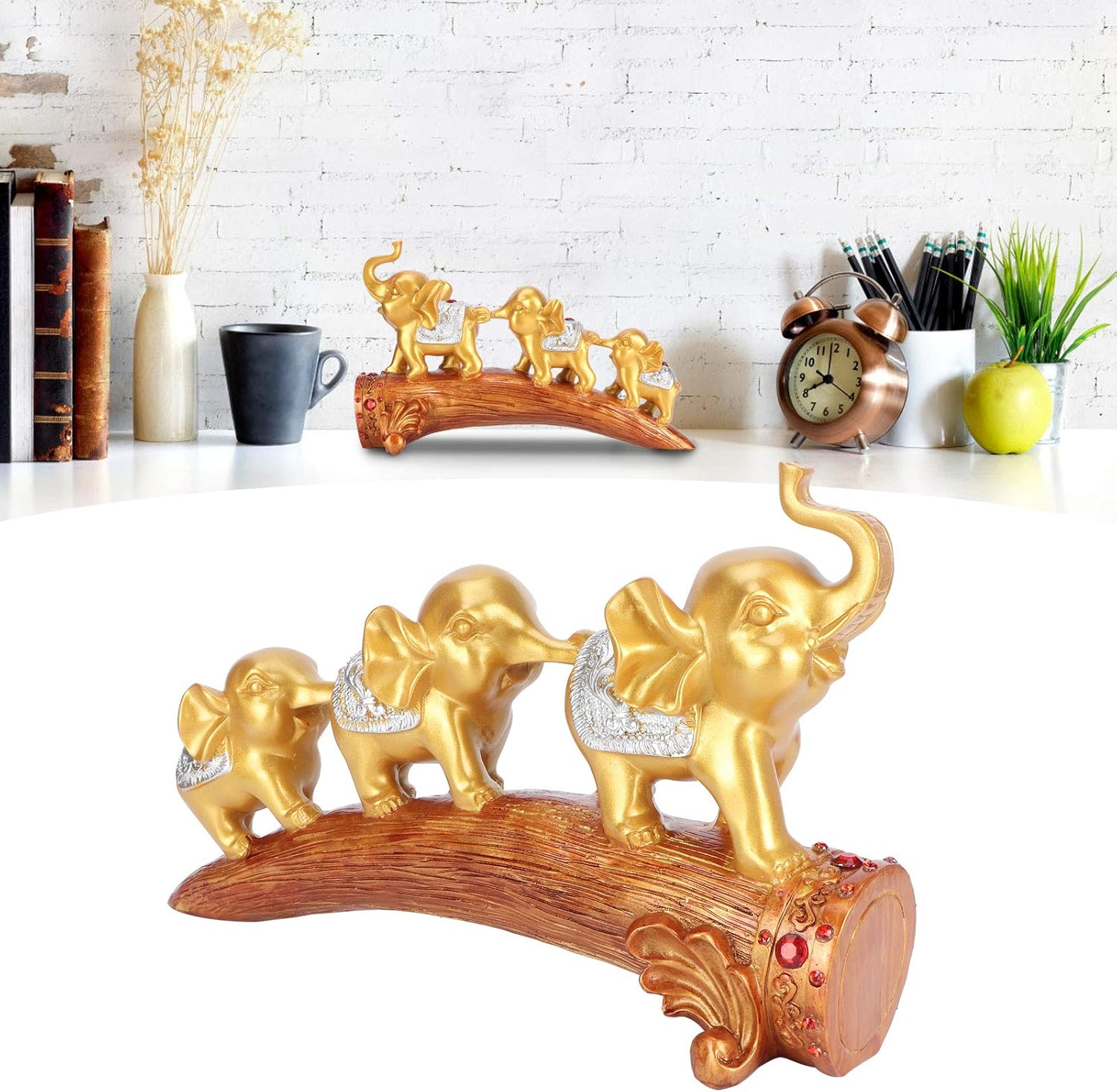 Elephant Ornament, Auspicious Three Elephant Statue Home Decor, Bringing Good Luck and Health Feng Shui Elephant Figurines for Living Room Wine Cabinet TV Cabinet Decoration image number 3
