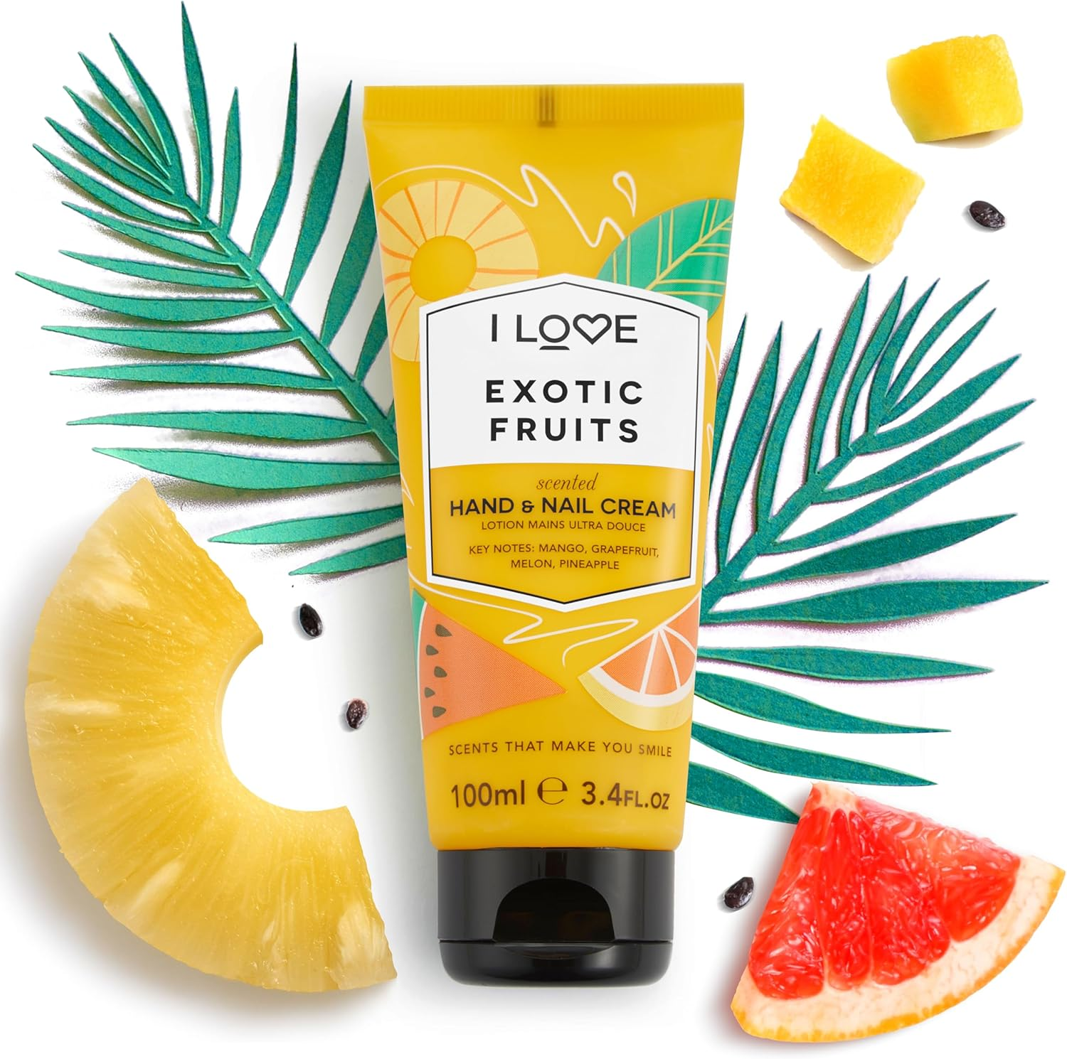 I Love Exotic Fruits Scented Hand & Nail Cream, Packed with Shea Butter & Coconut Oil to Rejuvenate & Nourish the Skin, 93% Naturally Derived Ingredients Including Vitamin, Vegan-Friendly - 100Ml image number 3
