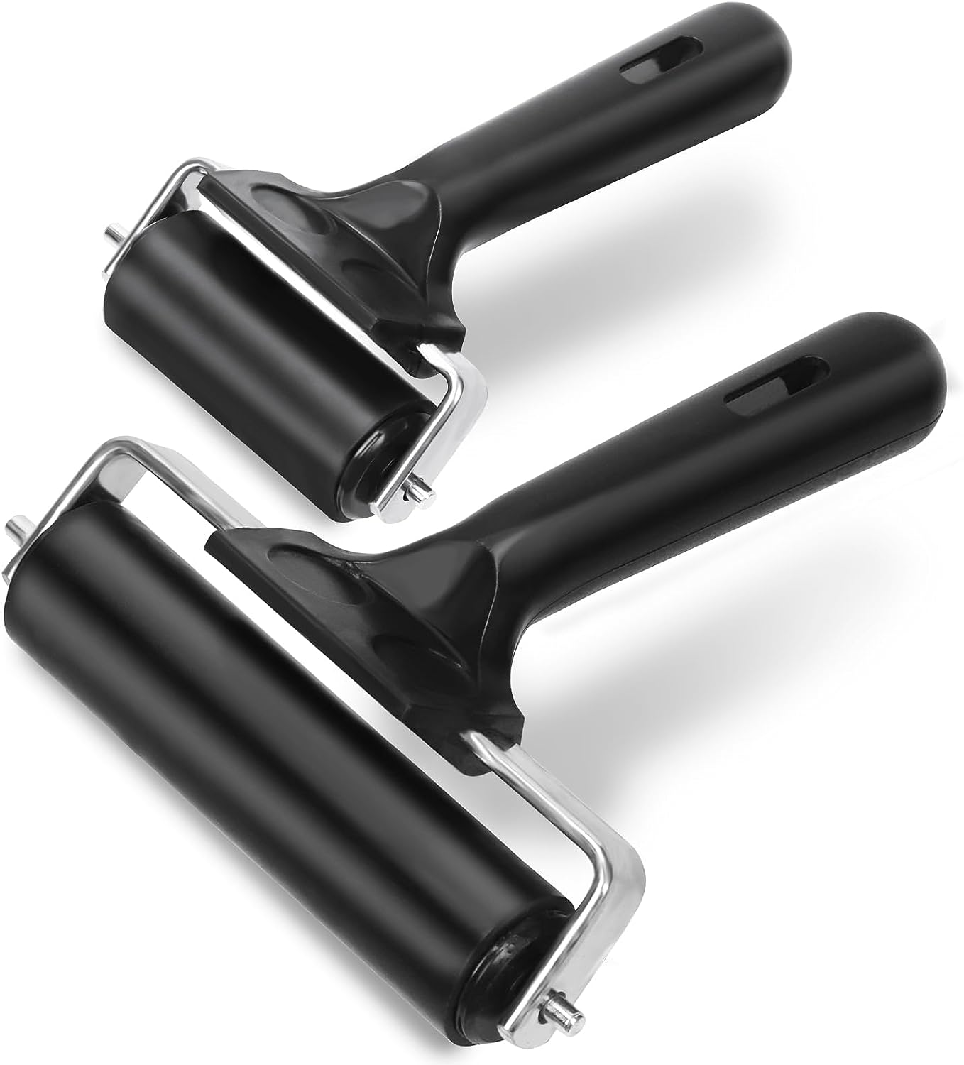 Swpeet 3 Pack Black Rubber Roller, Brayer Roller, Hard Rubber, Block Stamping anti Skid Construction Tools 2.2 Inch, 3.8 Inch and 7.7 Inch for Printmaking, Ink, Crafting, Gluing and Stamping