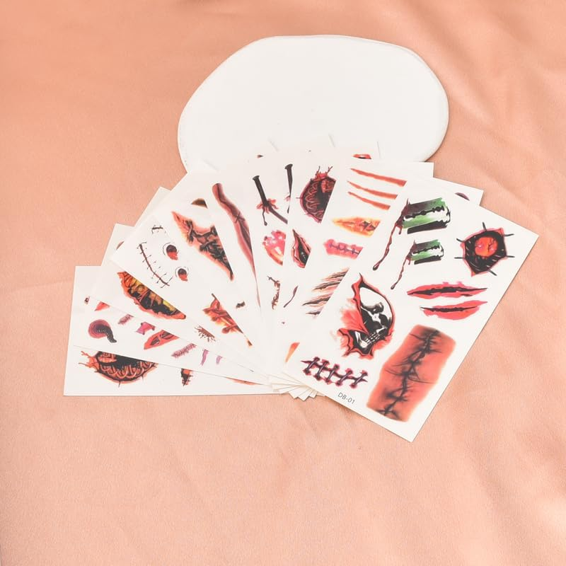 Halloween Temporary Tattoos for Women Men Adults Halloween Realistic Fake Scars Wound Tattoo Stickers Halloween Props for Halloween Makeup Halloween Themed Cosplay Party Accessories