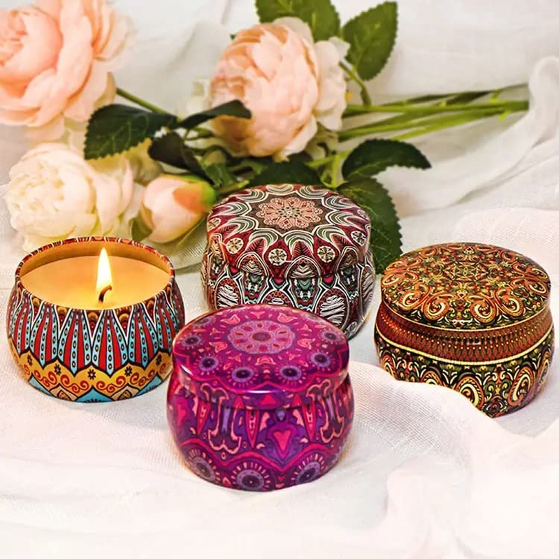 Scented Candles - Gift Set - Pack of 4 Natural Scents - Citronella Oil, Fresh Lychee and White Tea, Ocean Breeze and Misty Forest - Long Burning Hours Tin Candle - Dewali Gift Set