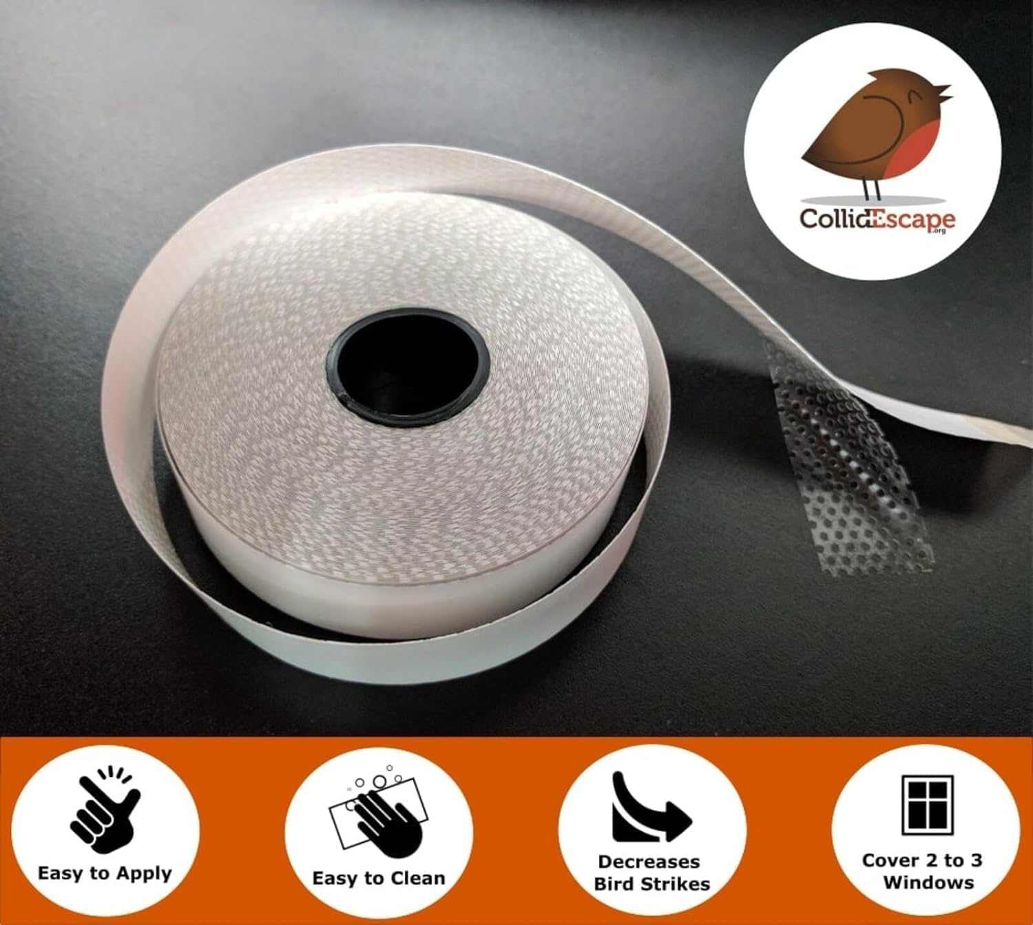 Collidescape Spiderweb Clear Bird Tape for Windows (3/4" X 40' - Covers 2 to 3 Windows) | Window Decals to Prevent Bird Strike - White image number 2