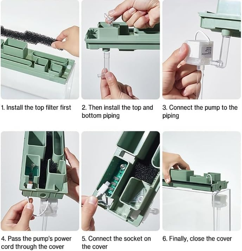 Tabletop Storage Fish Tank - 2 Gallon (9L) Extremely Narrow High Definition Acrylic Aquarium with Silent Pump Filtration System and LED Lights (Greener) image number 4