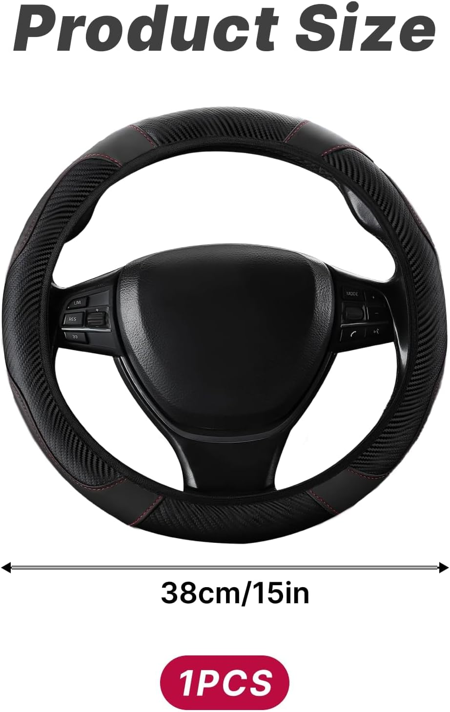 Luxury Car Steering Wheel Cover, Anti-Slip, Breathable Microfiber Leather, Heavy Duty, Thick Full Surround Cover, Sports Style, Fits 15 Inch Wheels, Enhance Your Driving Experience (Black) image number 3