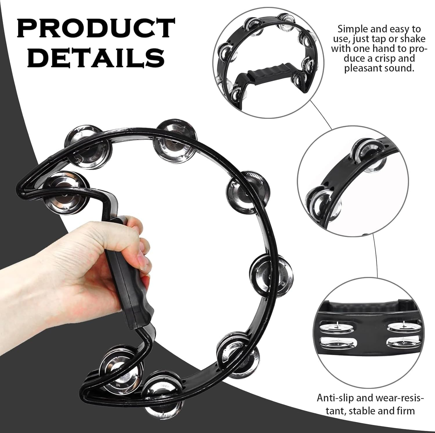 6 Pcs Tambourine, Metal Jingles Hand Held Percussion,Tambourine for Adults,Half Moon and Egg Shakers, Sand Hammer Apply Adults Kids Party, KTV, Church image number 1