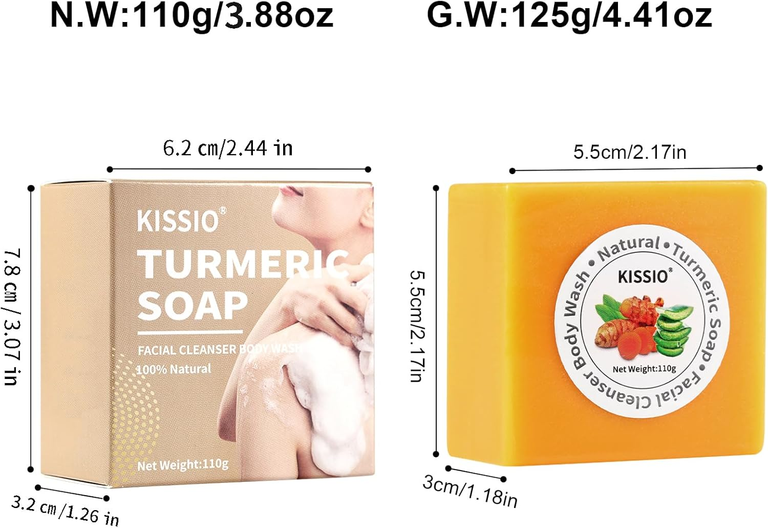 KISSIO Turmeric Soap Bar for Face and Body,Cleansing and Oil Control,Smooth Skin,Natural Soap with Turmeric,Aloe Vera and Shea Butter,Handmade Soap Sensitive Skin Formula,110 G image number 4