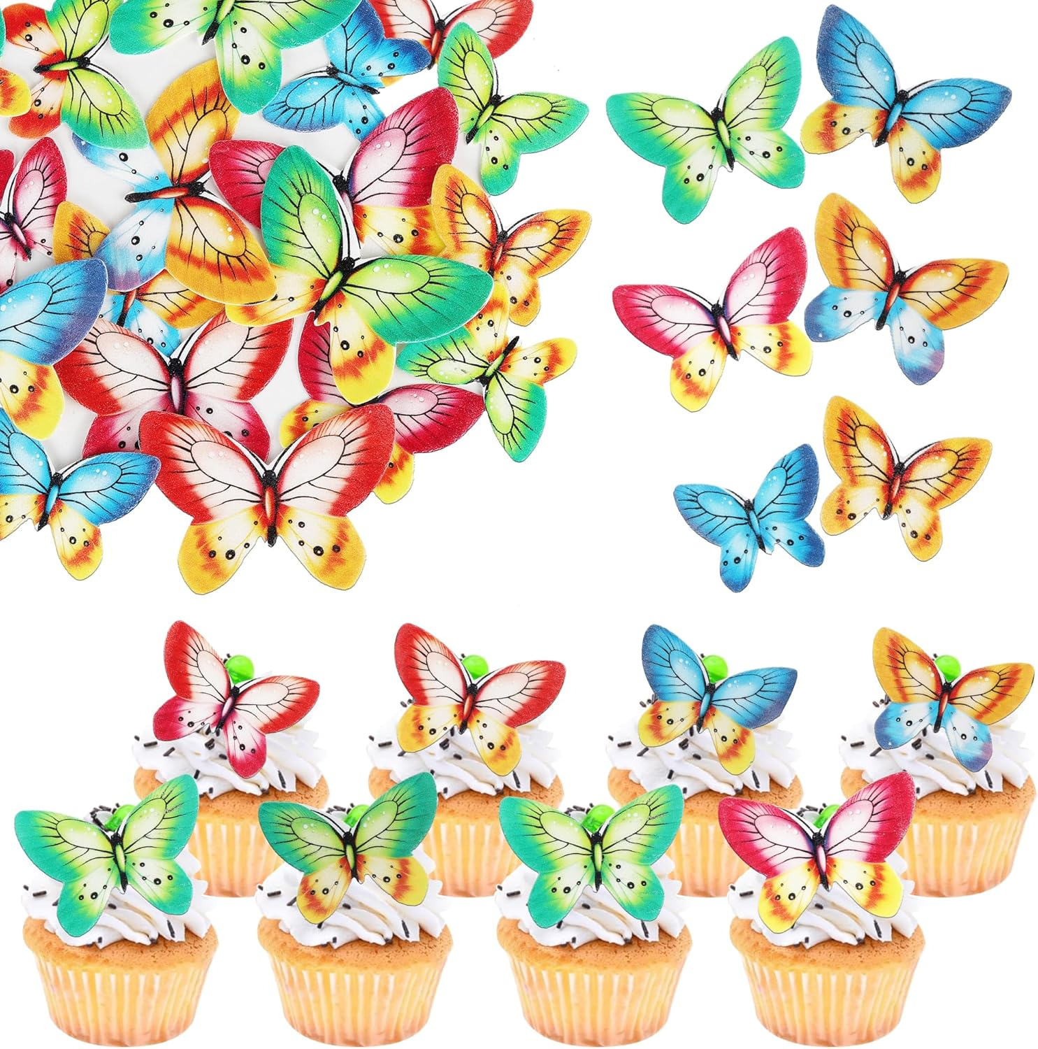 80 Pack Edible Butterfly Cupcake Toppers, Edible Colorful Butterfly Cake Decorations, Birthday Party Butterfly Decorations for Wedding Birthday Party Food Decoration Supplies