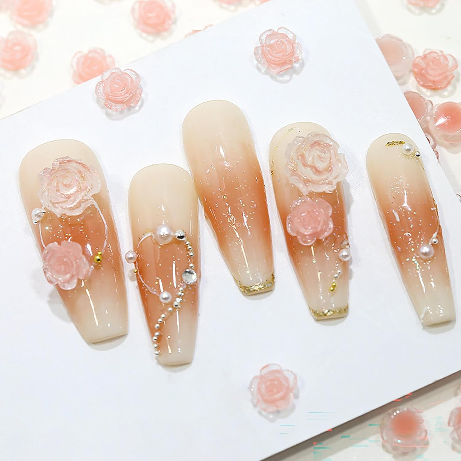 Taoluwin 100Pcs Nail Art Rhinestones, 6Mm & 8Mm Honey Pink Camellia Nail Charms, Resin Flower Rhinestones for Nail Decoration, Crafts & Jewelry Making image number 2