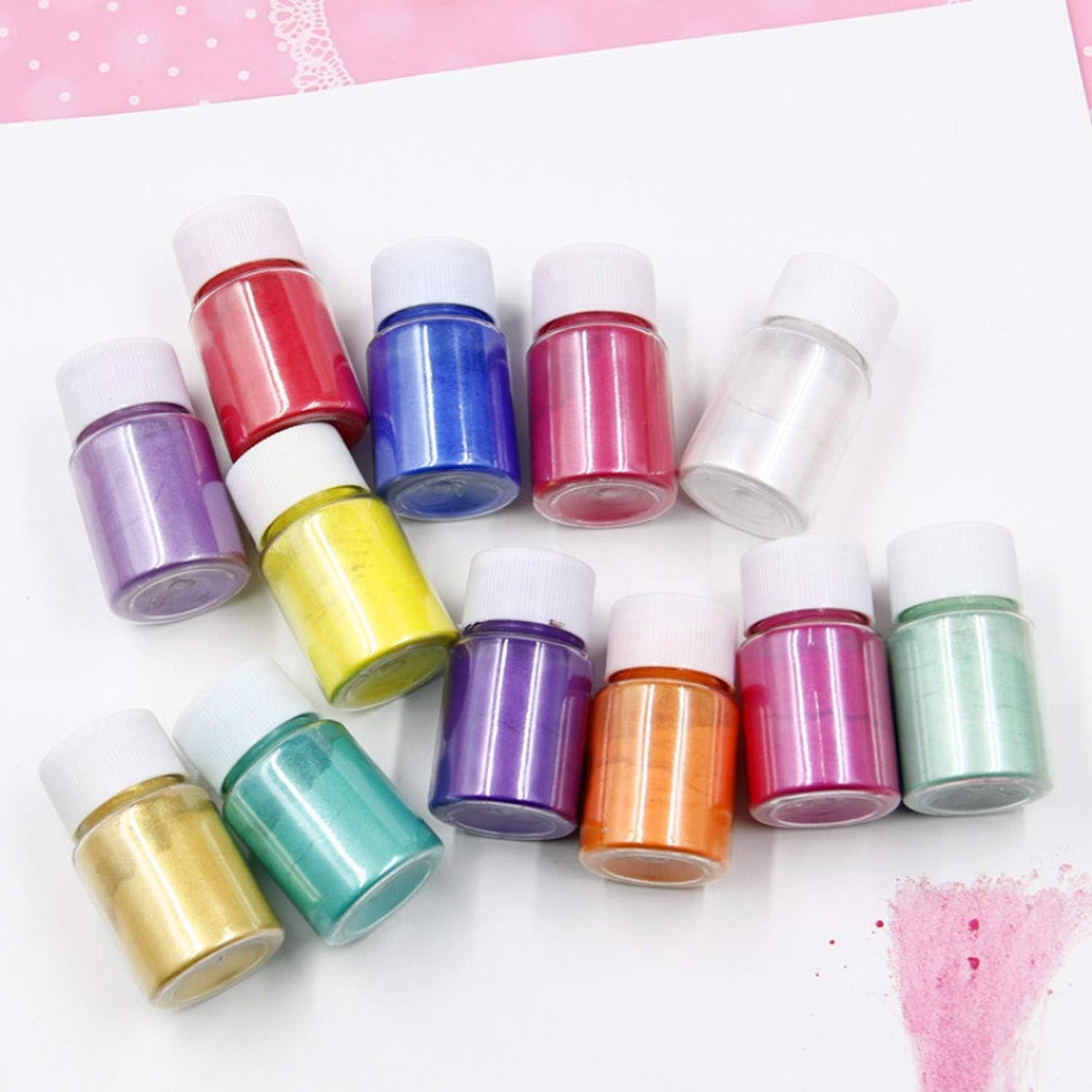 HAGNQINGHENG 24 Colors Colorant Pigments Mica Pearl Powder with 30Pcs Mini Spoon for Manual Nail Art Craft Projects Slime Bath Bomb Soap Making image number 5