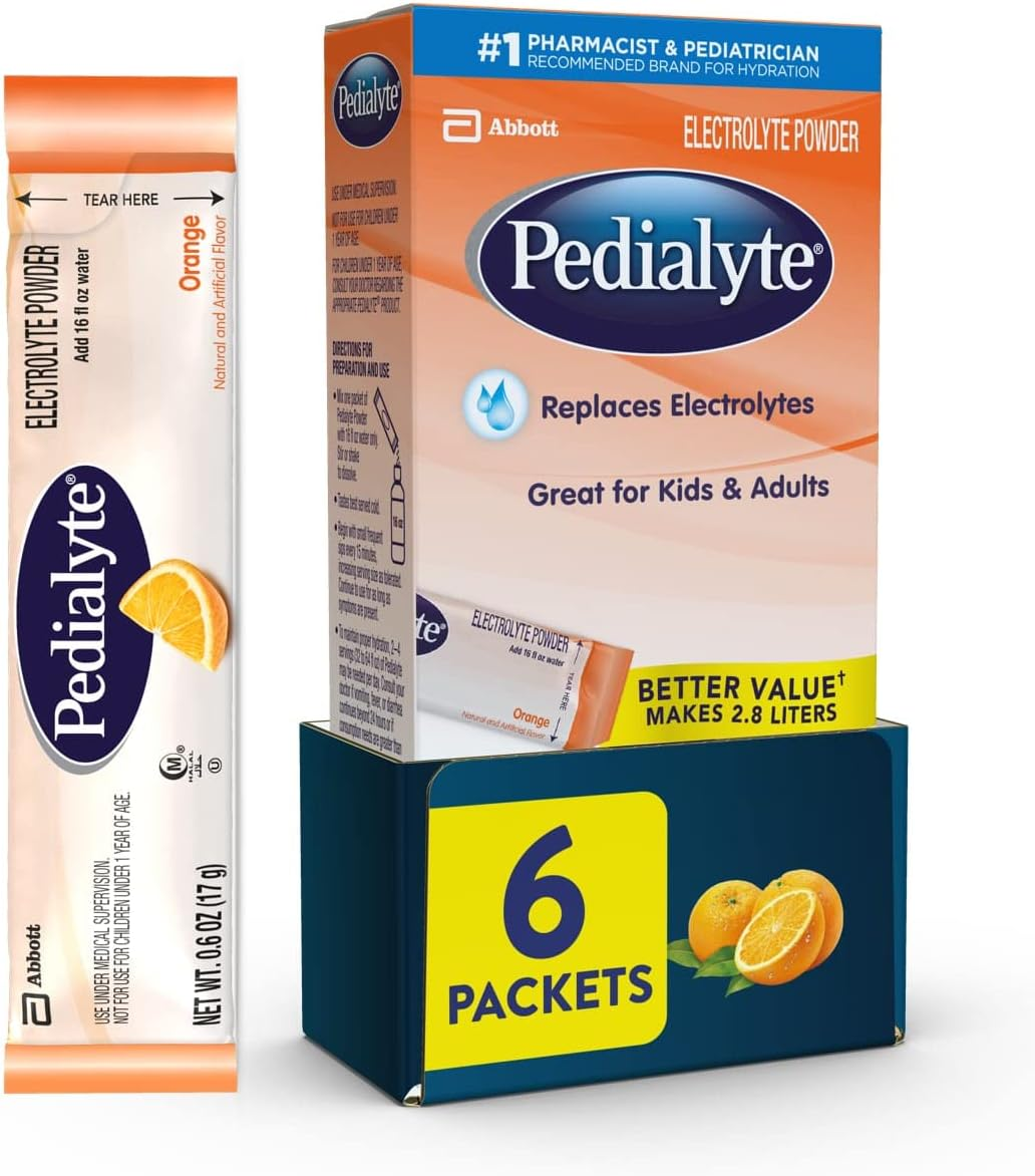 Pedialyte Electrolyte Powder, Electrolyte Drink, Orange, Powder Sticks, 0.6 Oz (Pack of 6) image number 3