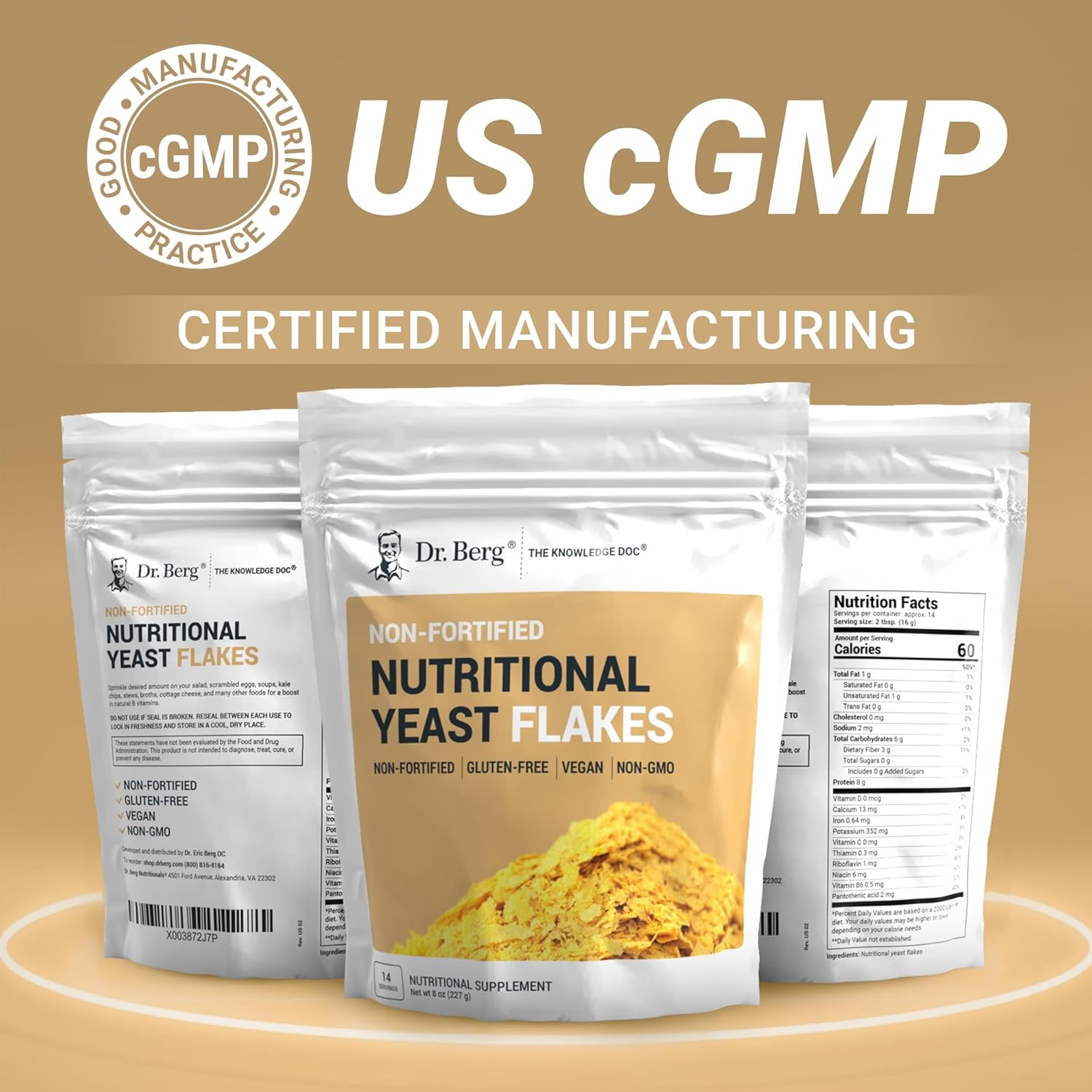 Dr. Berg'S Premium Nutritional Yeast Flakes| Gluten Free & Non-Gmo | Nutritional Yeast with B Vitamins | Keto & Vegan-Friendly Nutritional Yeast | 8Oz image number 1