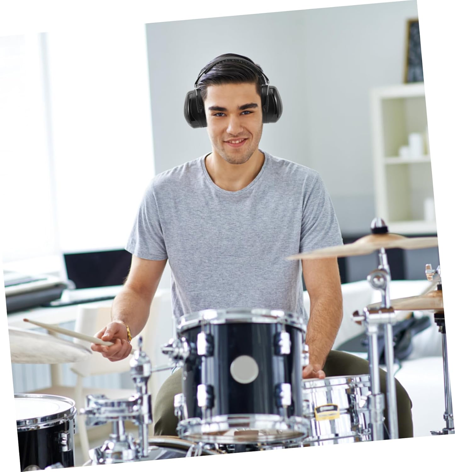 SHINEOFI Black Over-Ear Drummer Headset Noise Insulation Earmuff Protective Soundproof Ear Cover for Jazz Drum Performance image number 1