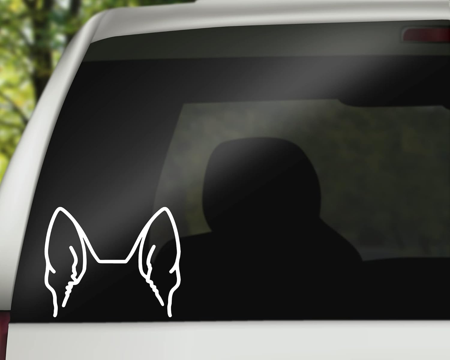 German Shepherd Ears Decal L German Shepherd Vinyl Decal | Car Decal Bumper Sticker Window Laptop Tumbler Decal | 5.5" X 4.5" Size White | Made in USA image number 1