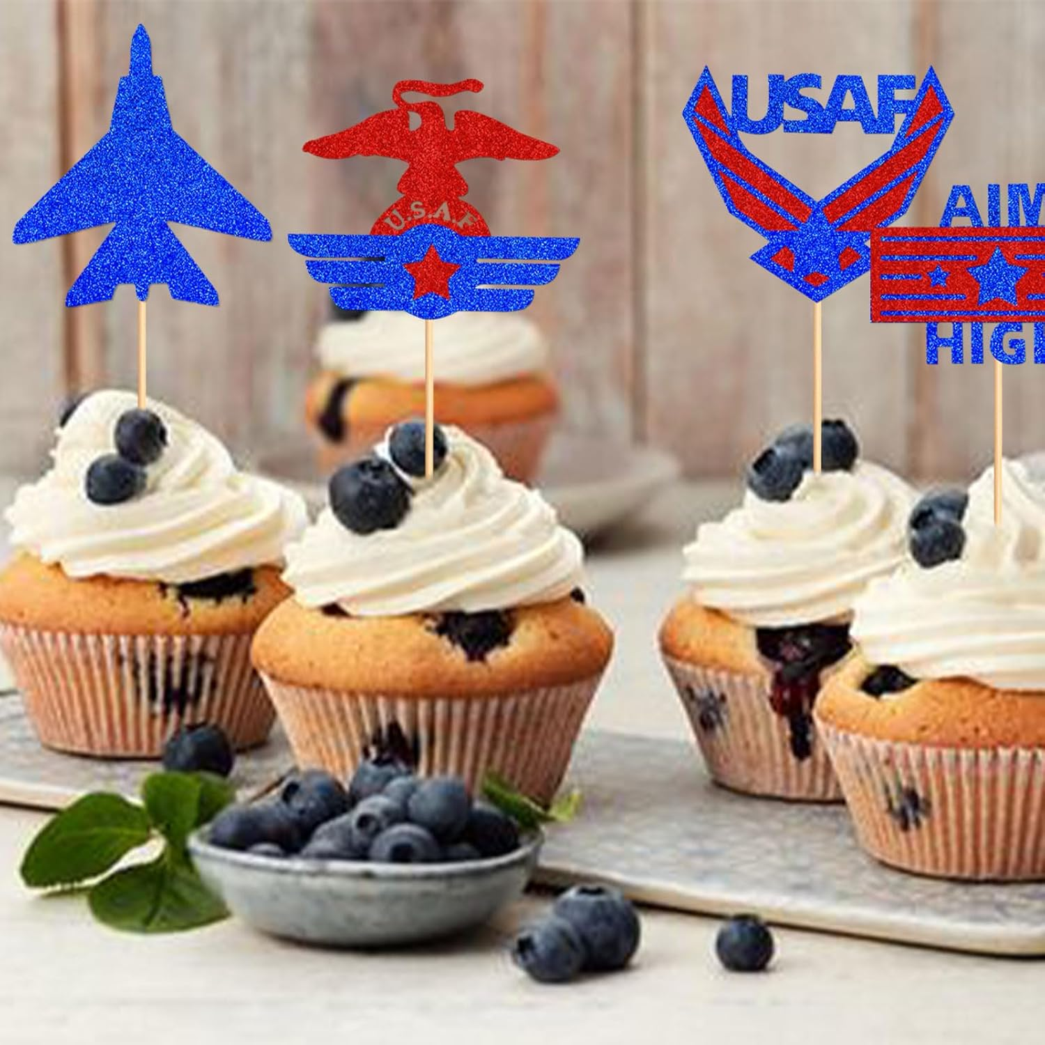 24PCS Military Themed Cupcake Toppers Navy Military Retired Cupcake Picks Navy Bound Themed Cupcake Decorations Retirement Army Birthday Party Cake Decorations Supplies image number 1