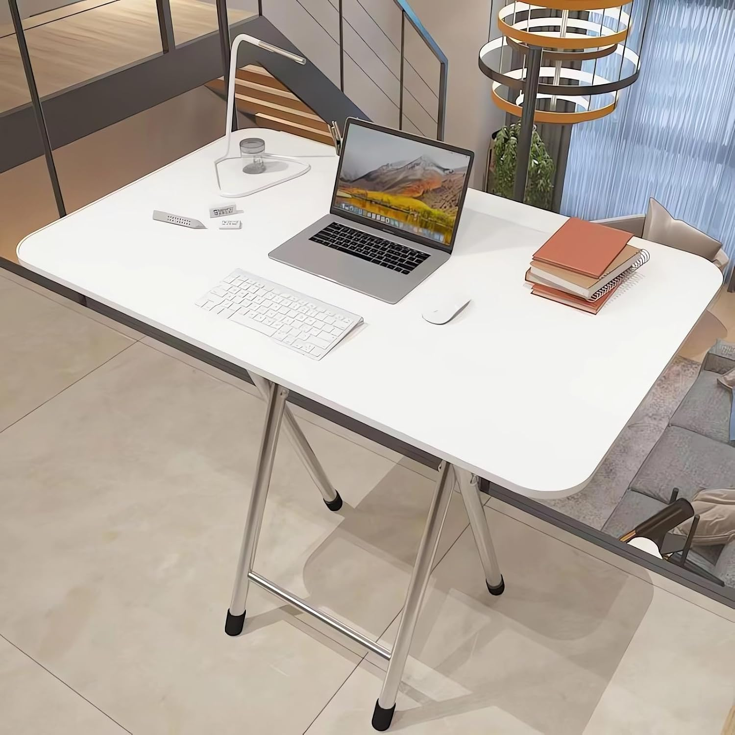 Folding Study Desk, Wood Laptop Desks, Student Dormitory Computer Desk, Home Office Workstation A198 (White, 80X50CM) image number 2