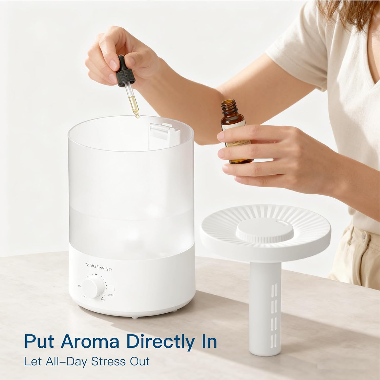 MEGAWISE Cool Mist Humidifiers for Babies, Bedroom, Nursery, Home and Office | Super Quiet Ultrasonic Vaporizer, Large Top-Refill 3.5L, Essential Oil Diffuser, Auto Off, Easy Clean image number 5