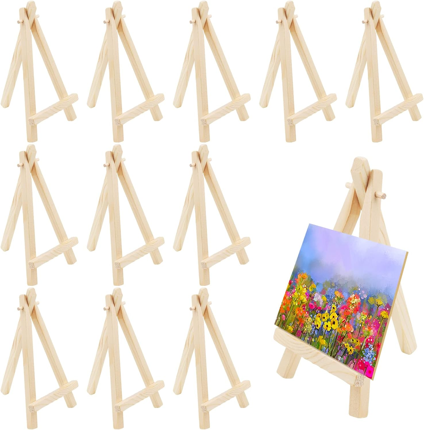 HAKZEON 36Pcs Mini Easel, 8X15Cm Adjustable Mini Wooden Easel, Triangle Easel Stand Table Top, Small Easels for Display Wedding Photos, Mini Drawing, Mobiles, Crafts image number 5