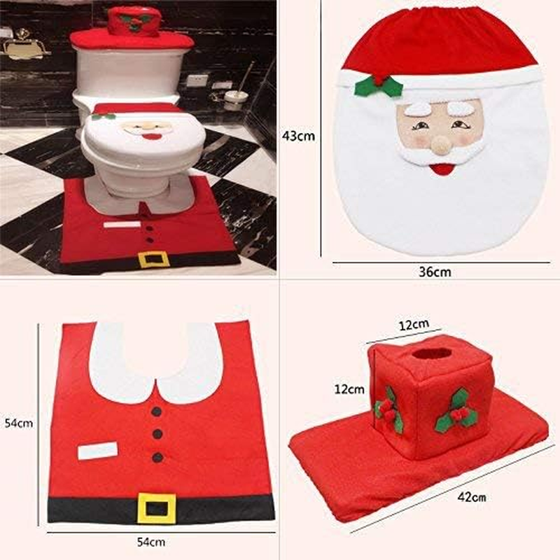 Toilet Seat Cover and Rug Set with 3D Nose Santa Claus Tank Lid Cover, Floor Rug Mat and Tissue Box Cover for Christmas Bathroom Decoration - Set of 3 image number 2