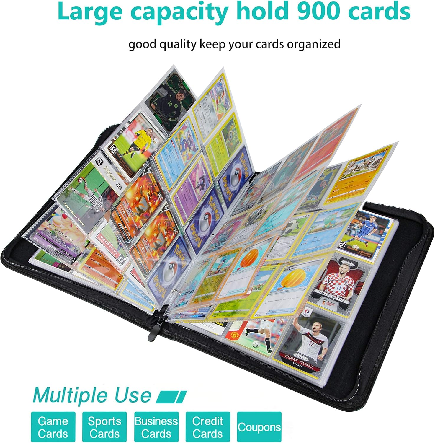YOZOTI Card Binder for PKMN Trading Cards, 9-Pocket Pages Sleeves 900 Pockets Card Binders Holder Folder Album Book Protectors, Fit for TCG Yugioh MTG Baseball Football Cards image number 4