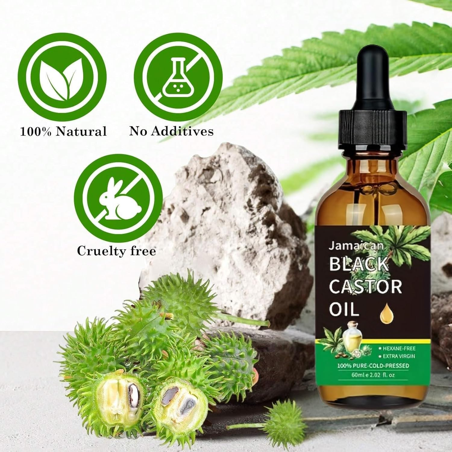 Jamaican Black Castor Oil, 100% Pure (2.02 Oz with Eyelash Kit)-Organic Castor Oil for Hair & Skin, Stimulate Growth for Eyelashes, Eyebrows, Massage Oil for Aromatherapy 60ML