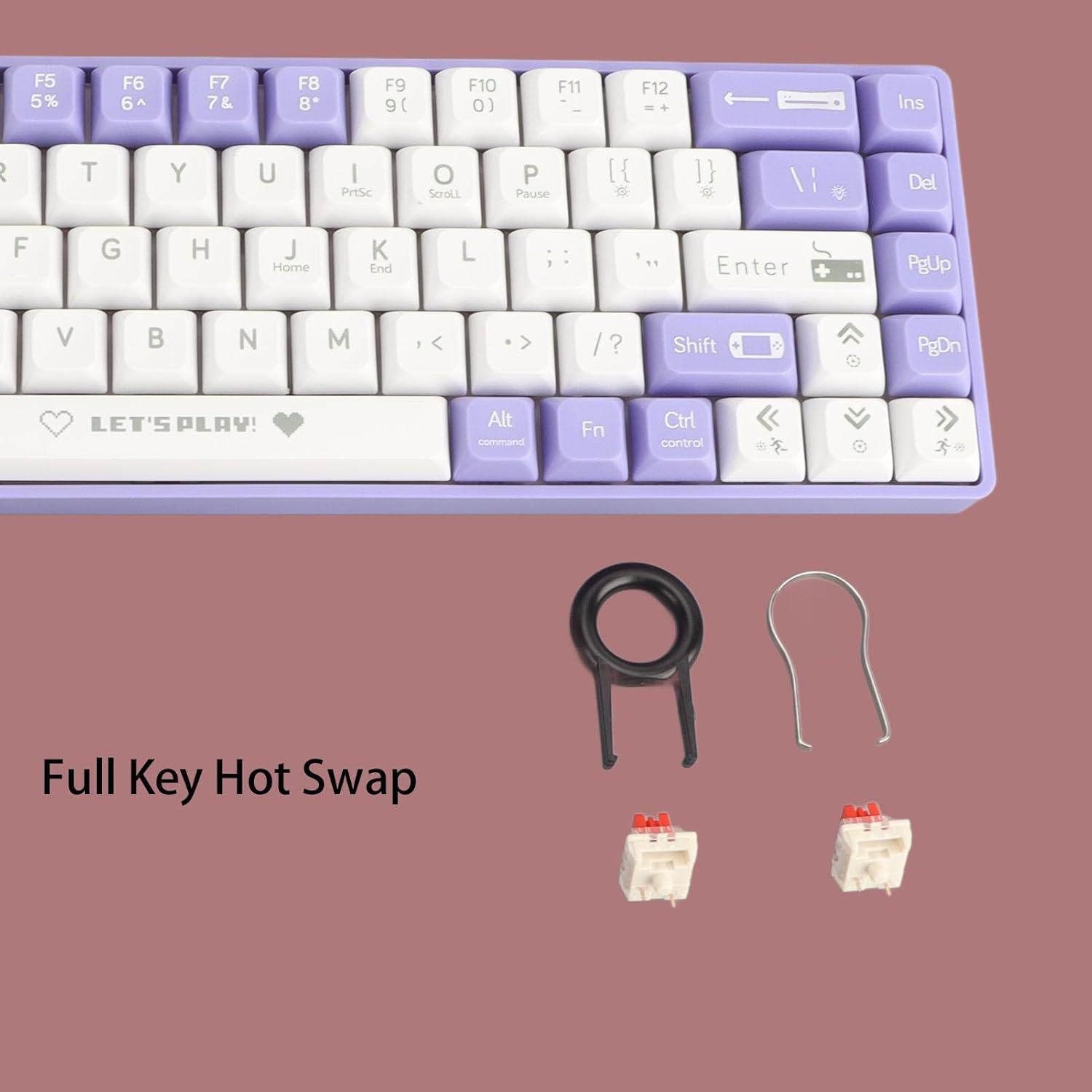 Portable 60% Mechanical Gaming Keyboard, 68 Keys Mechanical Keyboard, Hot Swappable Dynamic Backlighting Red Switch Mechanical Keyboard for Gaming for Type C Devices (Purple And image number 4