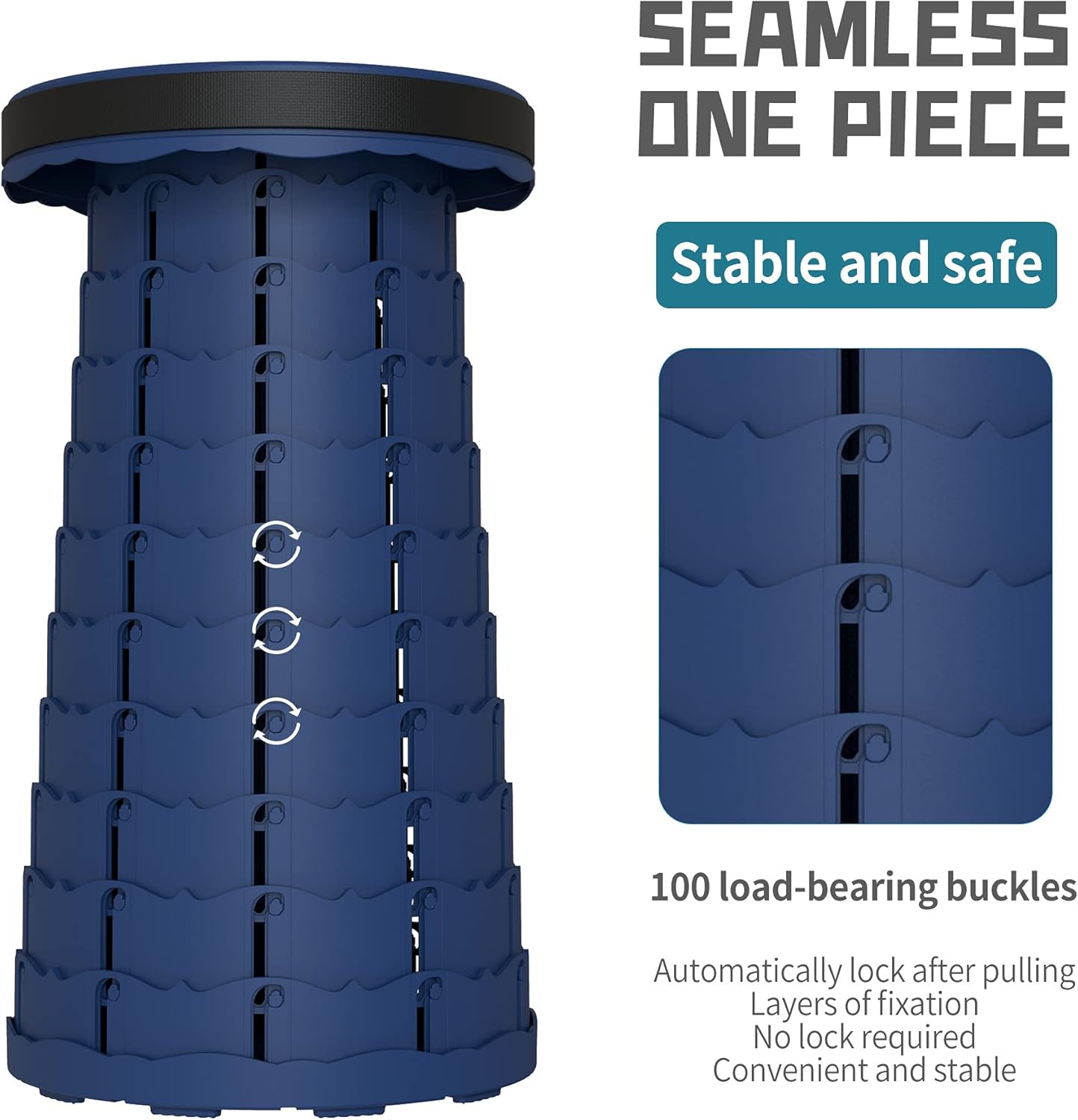 LOCYOP Telescoping Stool with Cushion,Portable Stool Sturdy and Lightweight,Retractable Stool Collapsible Stool Camping Stool for Picnic Fishing Hiking Capacity 440Ib with Carry Bag Carabiner image number 4