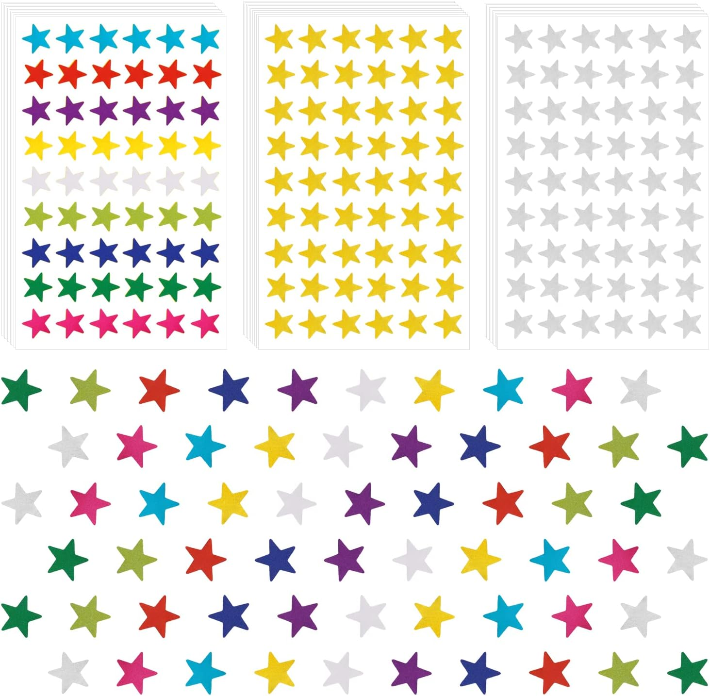 1620Pcs/ 30Sheets Small Star Stickers, 1.3Cm/0.5 Inch Foil Star Stickers Incentive Reward Star Stickers for Kids Craft Wall Home School Office (Gold, Silver, Colored)