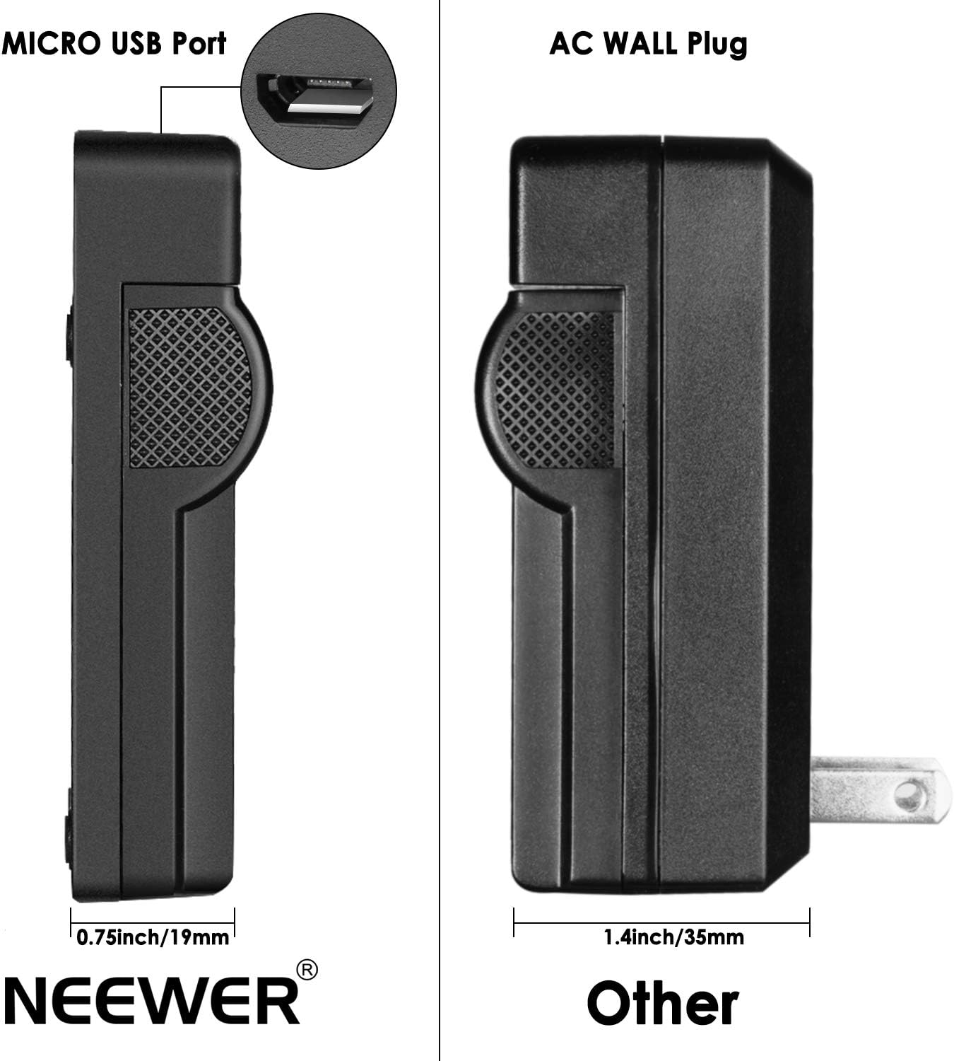 Neewer Slim Fast Micro USB Battery Charger for Nikon EN-EL14 En-El14A, Nikon D3200, D3100, D5500, D5300, D5200, D5100, D3300,DF DSLR, Coolpix P7800, P7700, P7000 Cameras, Multi Charging Option image number 6