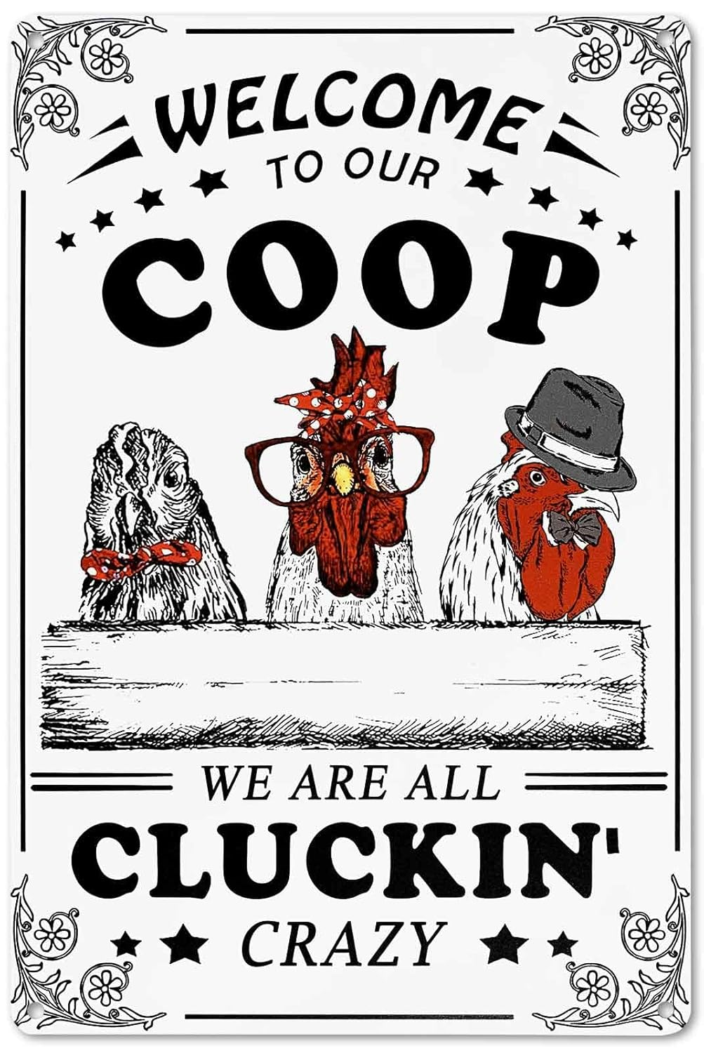 Welcome to Our Coop We Are All Cluckin Crazy Funny Chicken Sign Chicken Coop Sign Chicken Decor 12" * 8" (215) - Beige image number 7