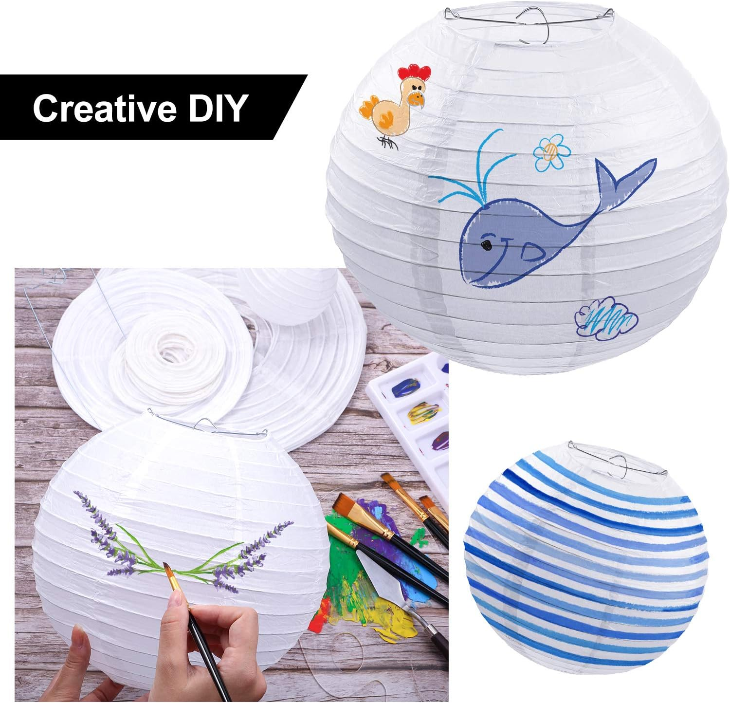 79 Pieces round Chinese Paper Lantern Set, Decorative Assorted Sizes Lanterns with 20 Meter Clear Nylon Thread Crimping Loop Sleeve and Adhesive Ceiling Hook for Wedding, Party, Event - Red image number 5