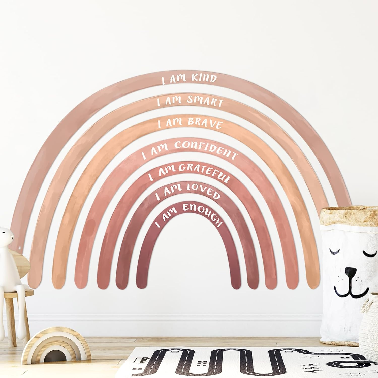 Tinideya 76.77X47.24'' Watercolor Large Rainbow Wall Decal Classroom Wall Decor with Inspirational Quote Peel and Stick Stickers Waterproof Wallpaper for Girls Kids Bedroom Nursery Playroom(Cute)