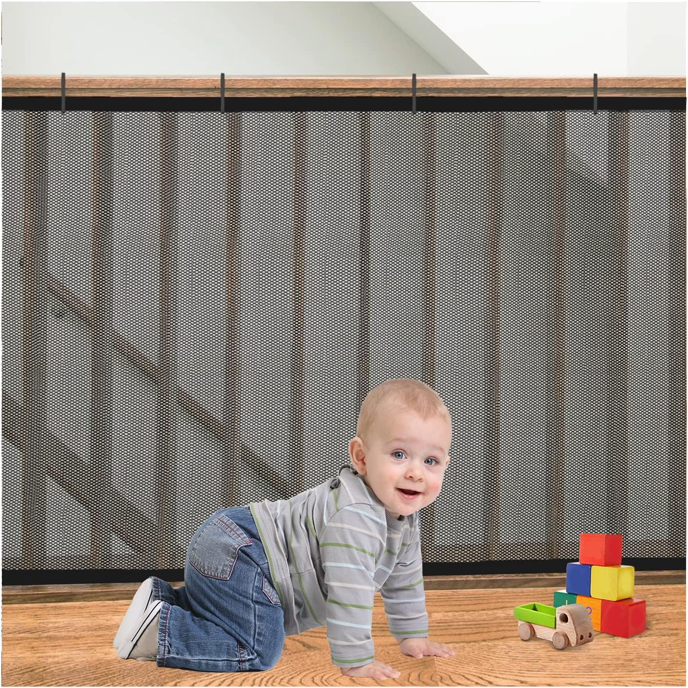 Banister Guard for Baby, Balcony Netting for Pets, 10Ft X 3Ft, Baby Safety Stairs Rail Net Provides Your Baby with a Environment, Baby Stair Net Fit for Child, Small Pet, Toy - Black