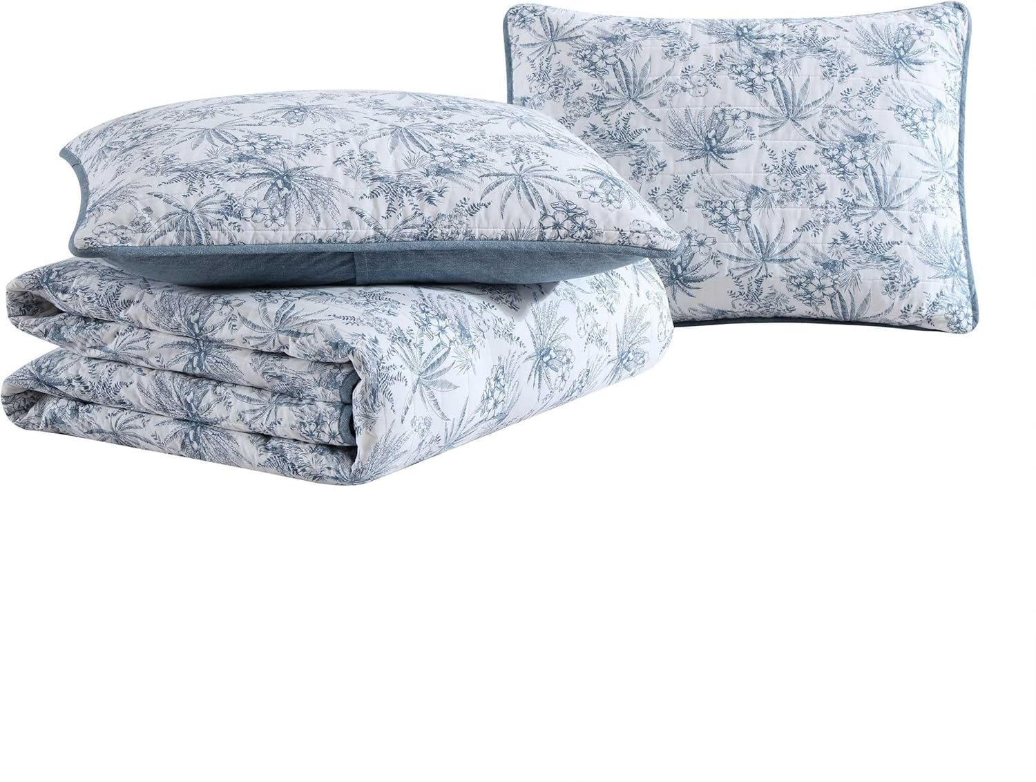 Tommy Bahama - Queen Quilt Set, Reversible Cotton Bedding with Matching Shams, Coastal Inspired Home Decor (Pen and Ink Palm Navy Blue, Queen) image number 4