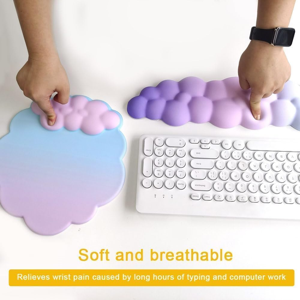 Cloud Mouse Pad with Wrist Rest Ergonomic Cloud Keyboard Wrist Support Comfortable Mouse Pad with Wrist Rest Soft Durable Design for Computer Keyboard and Mouse Ideal for Office Home Use image number 4