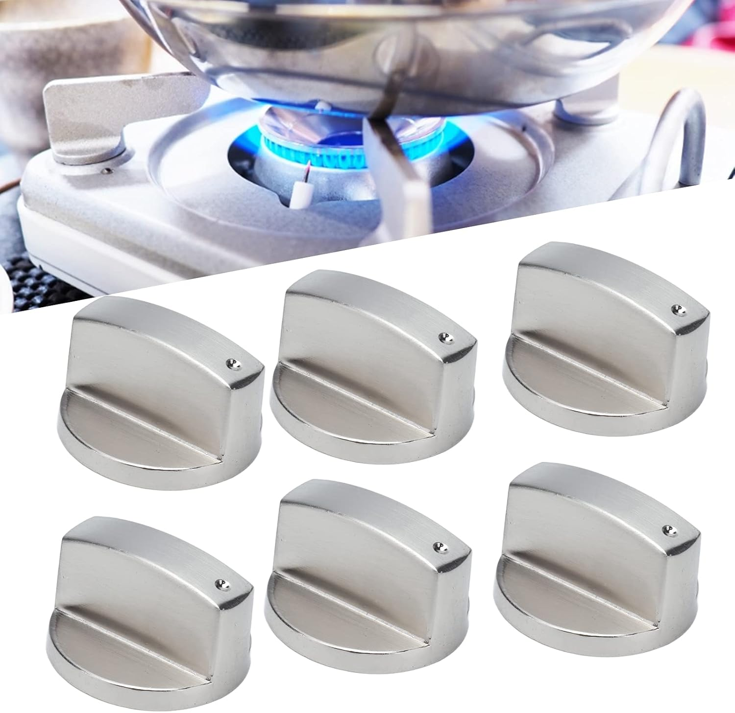 Cryfokt Zinc Alloy Replacement Control Knob, 6 Pieces for Gas Stove, Microwave Oven, Exquisite Workmanship for All Brand Models (45&deg; Switch) image number 1