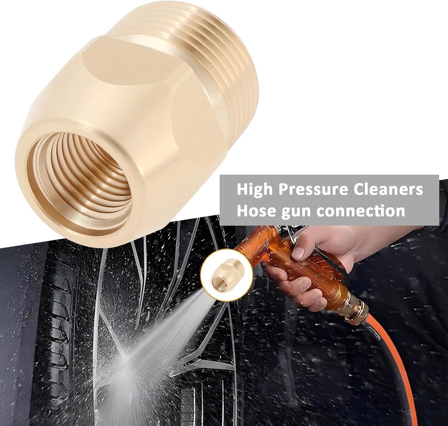 Briny River 2Pcs M22X1.5 to G1/4" High Pressure Cleaner Hose Adapter Washer Nipple Connector Brass image number 2