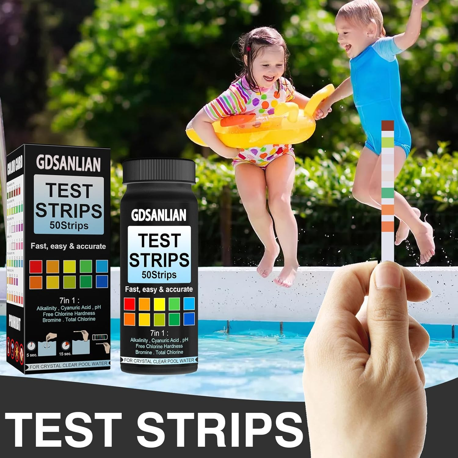 Gdsanlian 7-In-1 Professional Water Test Strips 50 Strips &ndash; Instant Pool/Spa/Drinking Water Testing Kit for Ph,Chlorine (Total/Free),Hardness,Alkalinity,Bromine & Cyanuric Acid | Lab-Accurate Results