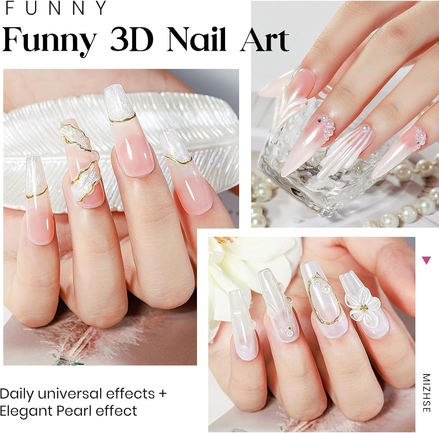 MIZHSE Solid Nail Builder Gel - Clear & Pearl White, 3D Nail Artgel, Non-Sticky Hard Gel for Sculpting, with Dual Form Silicone Pen for Carving & Decoration, Home DIY Manicure