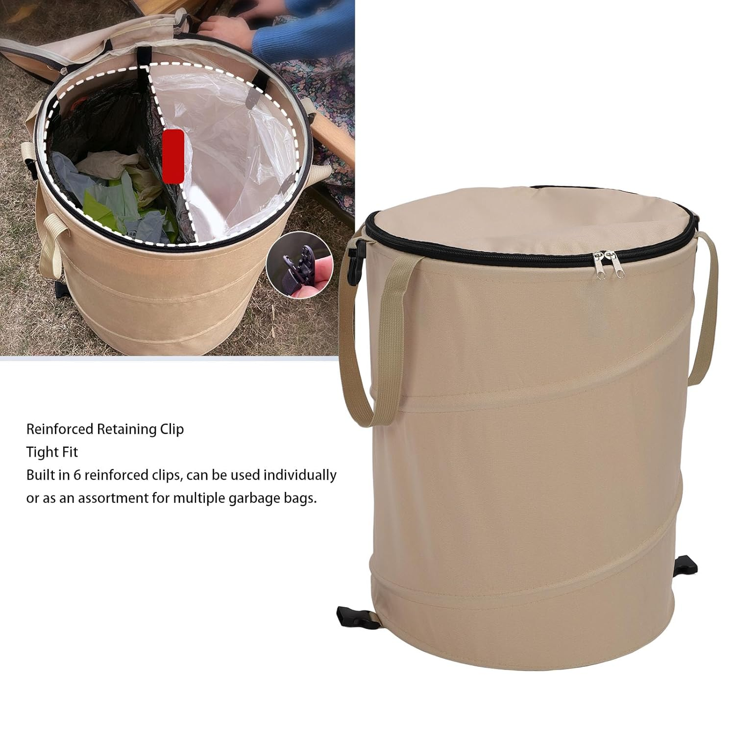 Camping Trash Can, 10 Gallons Large Capacity Recycle Bin 600D Oxford Cloth up Utility Container with Lid Foldable Reusable Yard Waste Bag Garbage Can for Camping Picnic - Od Green image number 6